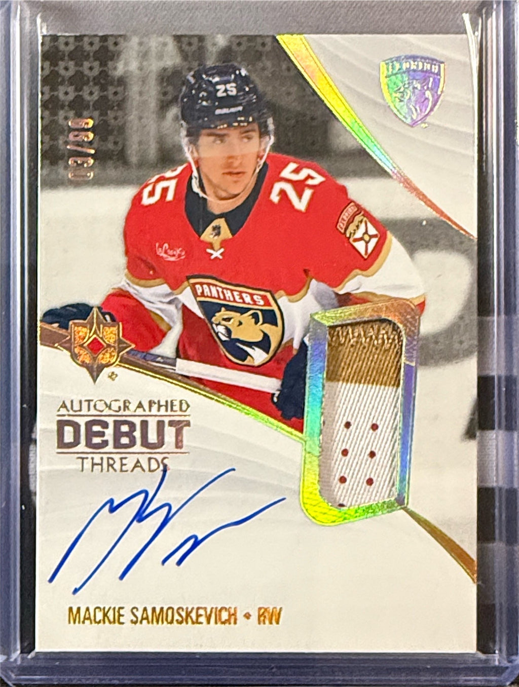 2023-24 Upper Deck Ultimate Collection Mackie Samoskevich Autographed Debut Threads #ADT-MS /95