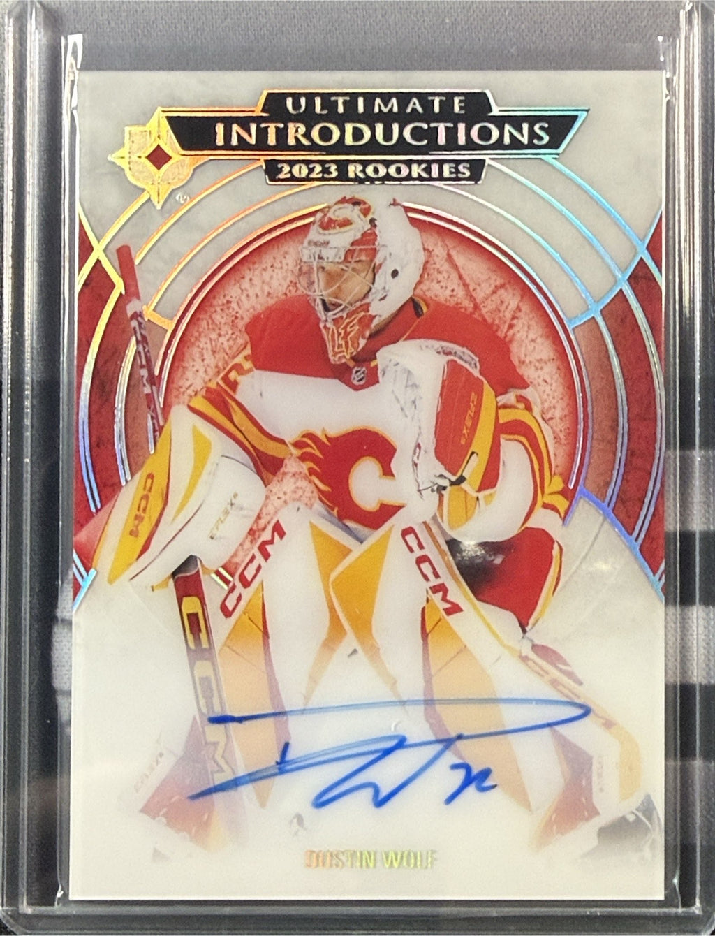 2023-24 Upper Deck Ultimate Introductions Dustin Wolf Auto RC #UI-52 Front