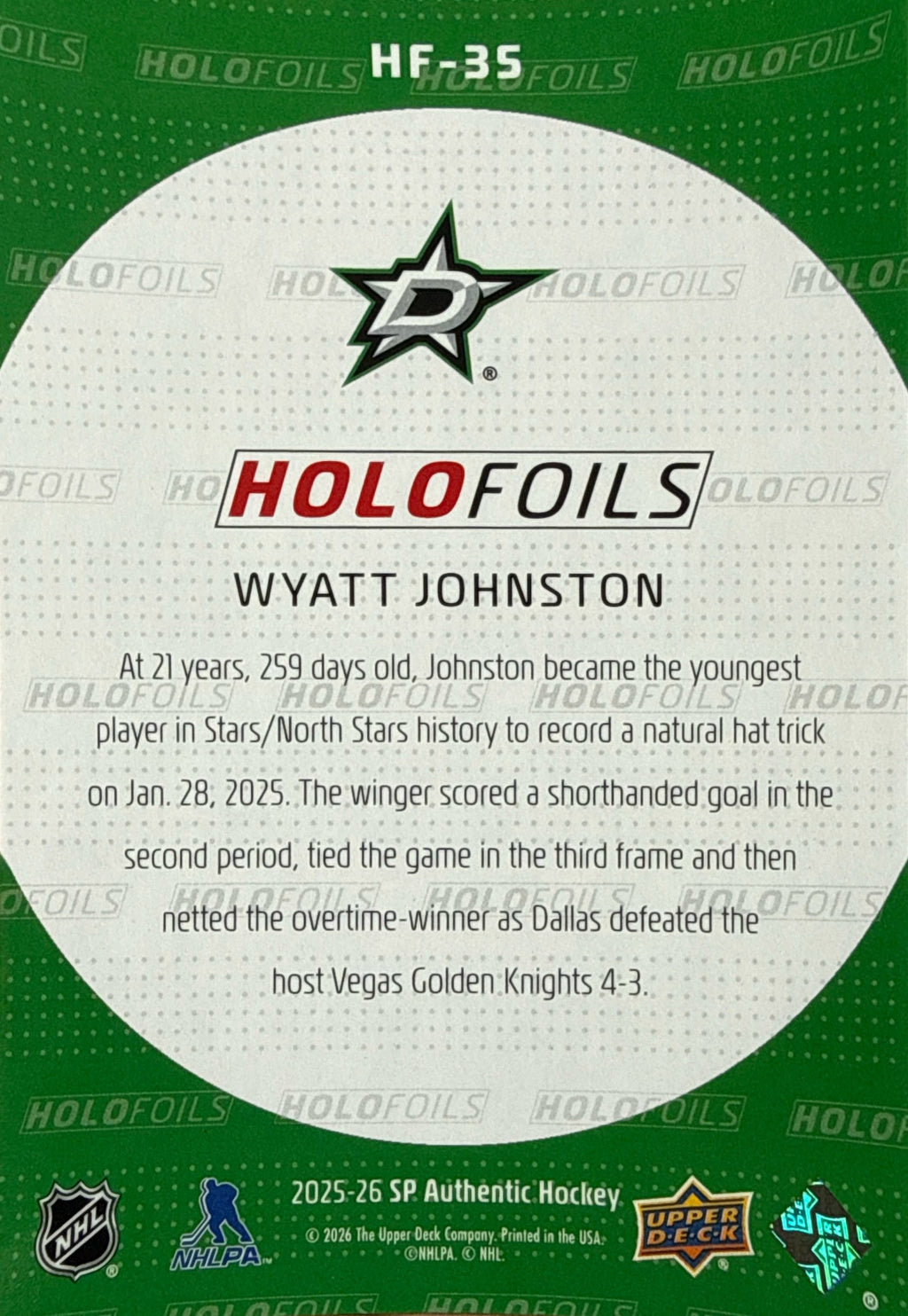 2025-26 SP Authentic Wyatt Johnston Holo Foils #HF-35 - Back