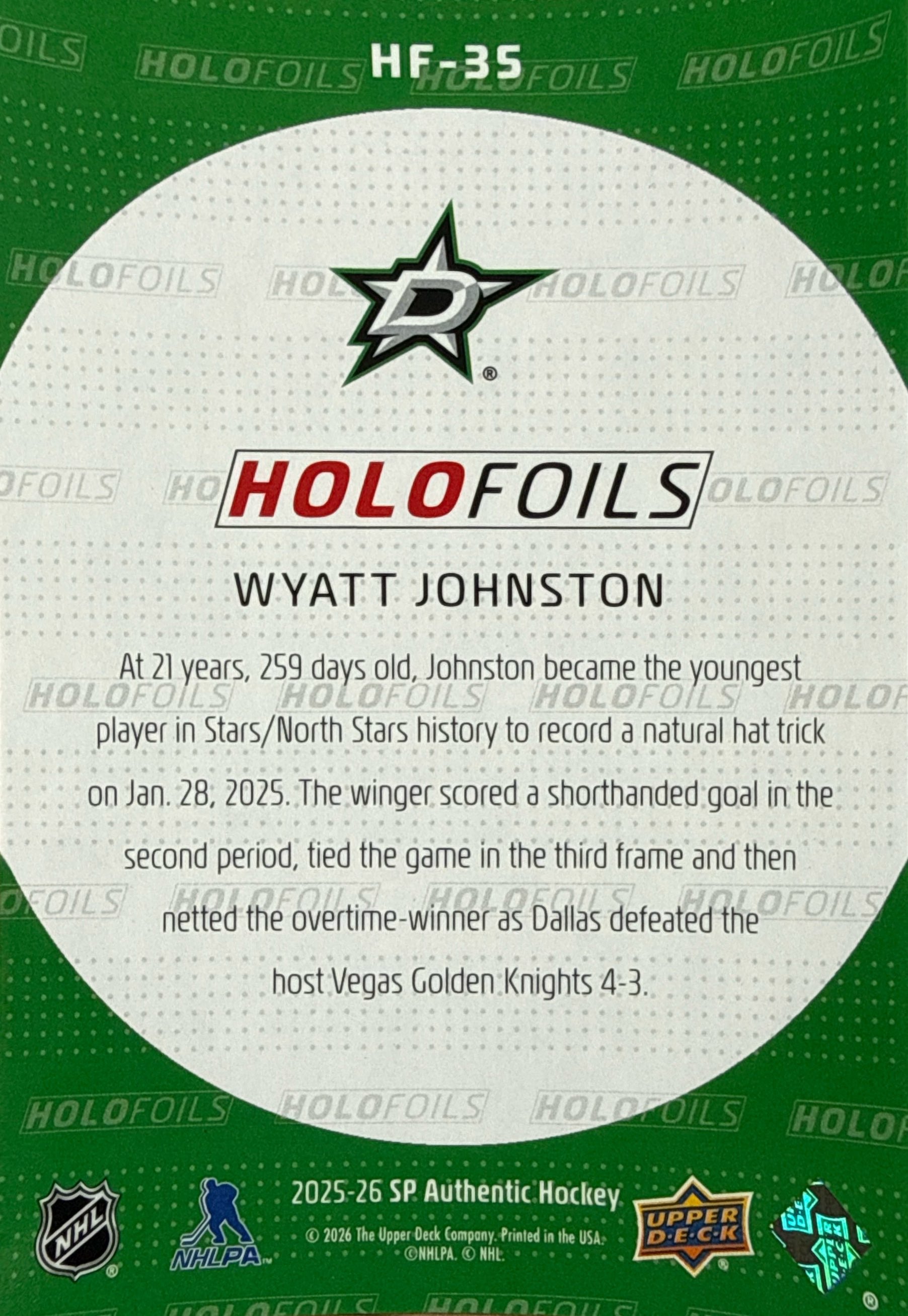 2025-26 SP Authentic Wyatt Johnston Holo Foils #HF-35 - Back